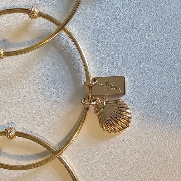 Lilly Pulitzer Gold Charm Bracelet Trio - Elephant, Watermelon & Seashell Bangle - Picture 5 of 7